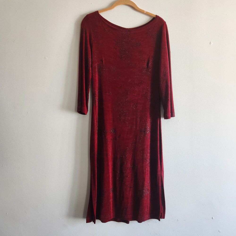 XOXO Vtg Jersey Dark Red Black Stones L Whimsigoth Dress Long Sleeve Victorian - Picture 2 of 10
